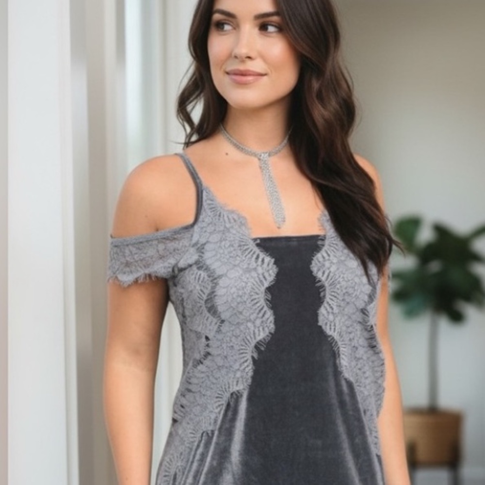 Great Gatsby Gorgeous Gray Velvet Lace Dress•XL-1X